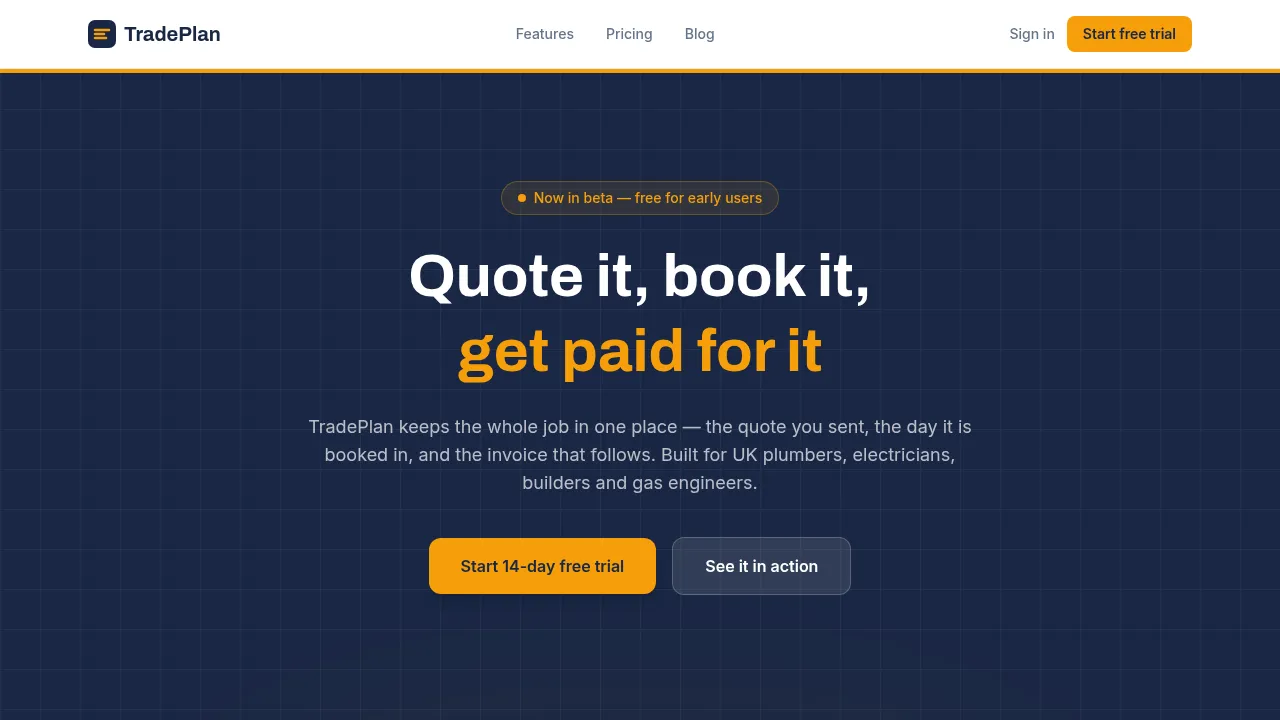 A screenshot of tradeplanapp.com